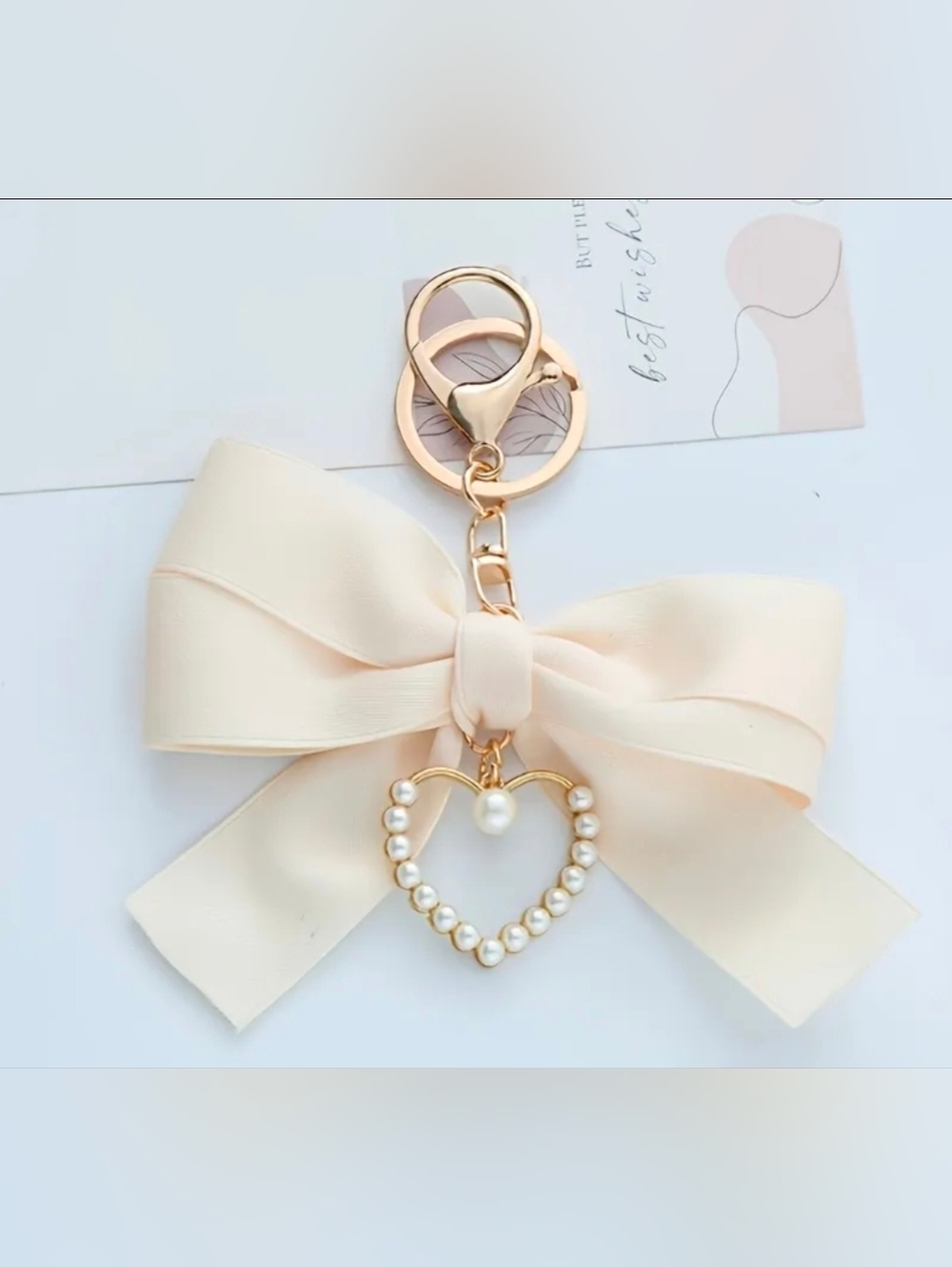Pearl Heart Bow - Cream and Gold Purse Charm